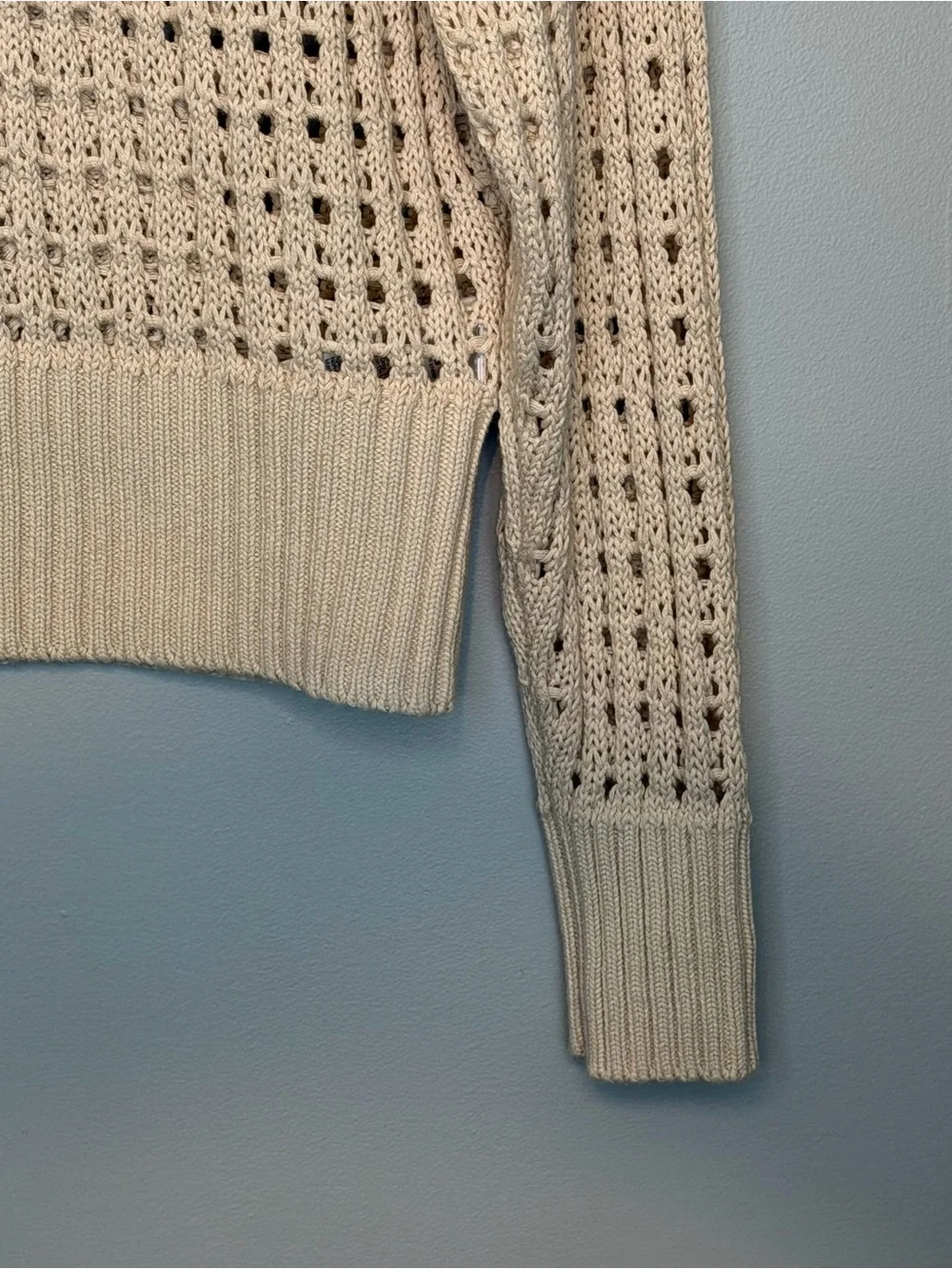 J. Crew Pointelle Stitch Crewneck Open Knit Sweater in Cream Women’s Size S